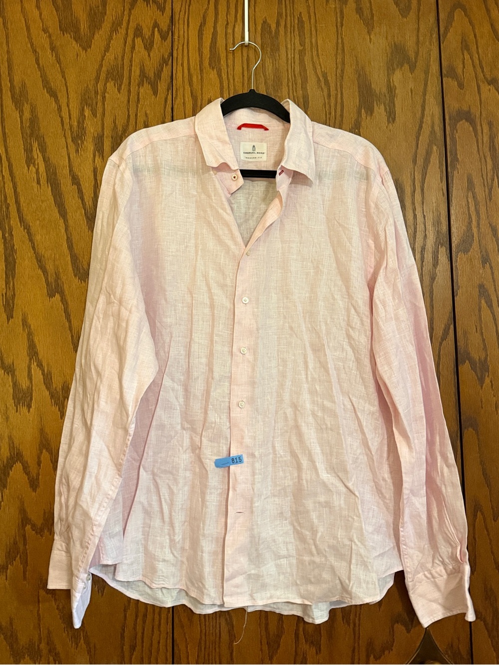 Emanuel Berg 100% Linen Button Up Shirt Pink Modern Fit XL 17.5